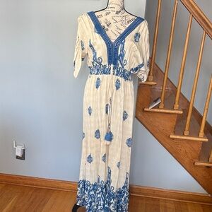 Blue and Cream Maxi Women's Dress